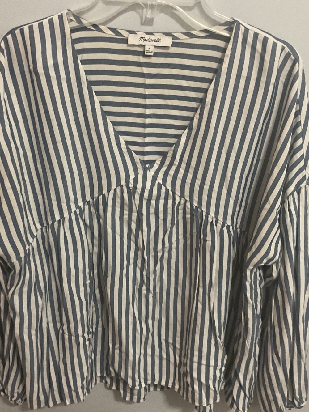 Madewell Monterey Relaxed Striped V-neck LS Tunic Top, Small